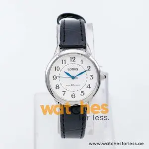 Lorus by Seiko Women’s Quartz Black Leather Strap White Dial 30mm Watch RG253JX9