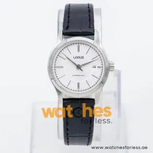 Lorus by Seiko Women’s Quartz Black Leather Strap White Dial 27mm Watch RH783AX9