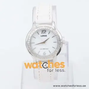 Lorus by Seiko Women’s Quartz White Leather Strap Mother Of Pearl Dial 31mm Watch RRS627UX9