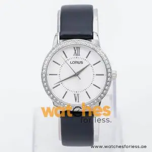 Lorus by Seiko Women’s Quartz Black Leather Strap Silver Sunray Dial 34mm Watch RRS39VX9