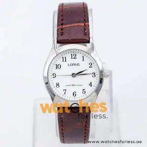 Lorus by Seiko Women’s Quartz Dark Brown Leather Strap White Dial 30mm Watch RRS49VX9