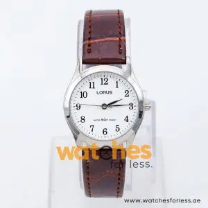 Lorus by Seiko Women’s Quartz Dark Brown Leather Strap White Dial 30mm Watch RRS49VX9