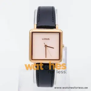 Lorus by Seiko Women’s Quartz Black Leather Strap Rose Gold Dial 28mm Watch RG218NX9