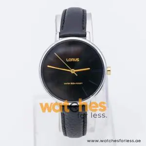 Lorus by Seiko Women’s Quartz Black Leather Strap Black Dial 36mm Watch RG215NX9
