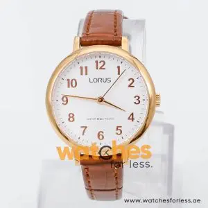 Lorus by Seiko Women’s Quartz Brown Leather Strap Silver Sunray Dial 32mm Watch RG234MX7