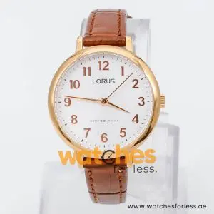 Lorus by Seiko Women’s Quartz Brown Leather Strap Silver Sunray Dial 32mm Watch RG234MX7