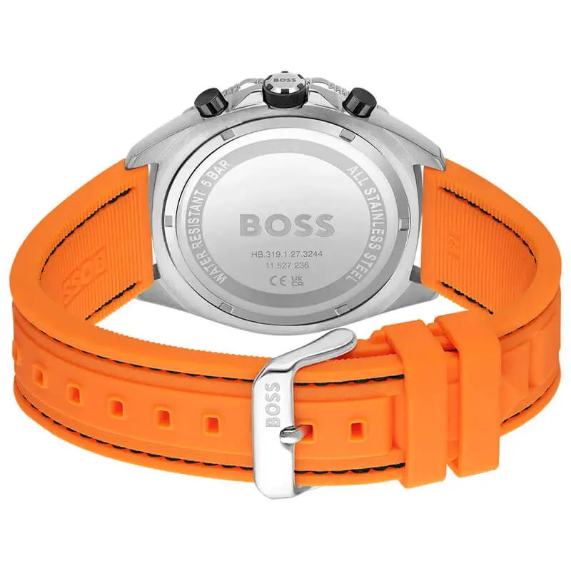 Hugo Boss Men’s Quartz Orange Silicone Strap Black Dial 44mm Watch 1513970 UAE DUBAI AJMAN SHARJAH ABU DHABI RAS AL KHAIMA UMM UL QUWAIN ALAIN FUJAIRAH