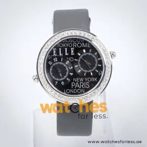 Elle Women’s Quartz Grey Leather Strap Black Dial 41mm Dual Time Watch EL20038S01C UAE DUBAI AJMAN SHARJAH ABU DHABI RAS AL KHAIMA UMM UL QUWAIN ALAIN FUJAIRAH
