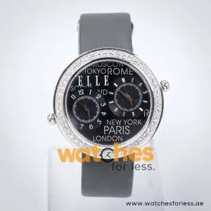 Elle Women’s Quartz Grey Leather Strap Black Dial 41mm Dual Time Watch EL20038S01C UAE DUBAI AJMAN SHARJAH ABU DHABI RAS AL KHAIMA UMM UL QUWAIN ALAIN FUJAIRAH