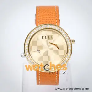 Elle Women’s Quartz Orange Leather Strap Gold Dial 41mm Dual Time Watch EL20038S56N UAE DUBAI AJMAN SHARJAH ABU DHABI RAS AL KHAIMA UMM UL QUWAIN ALAIN FUJAIRAH