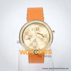 Elle Women’s Quartz Orange Leather Strap Gold Dial 41mm Dual Time Watch EL20038S56N UAE DUBAI AJMAN SHARJAH ABU DHABI RAS AL KHAIMA UMM UL QUWAIN ALAIN FUJAIRAH