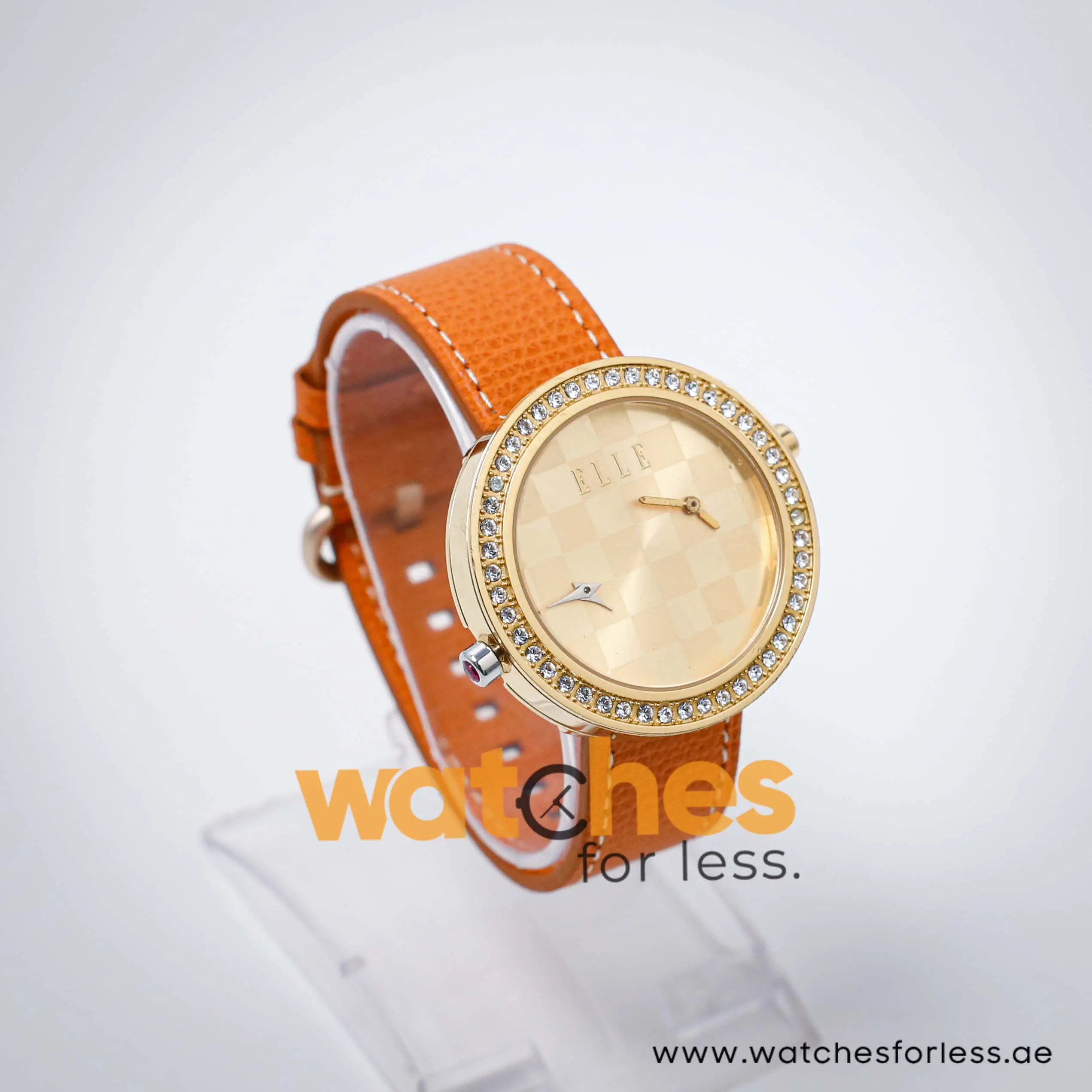 Elle Women’s Quartz Orange Leather Strap Gold Dial 41mm Dual Time Watch EL20038S56N UAE DUBAI AJMAN SHARJAH ABU DHABI RAS AL KHAIMA UMM UL QUWAIN ALAIN FUJAIRAH