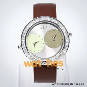 Elle Women’s Quartz Brown Leather Strap Silver Dial 41mm Dual Time Watch EL20038S34N UAE DUBAI AJMAN SHARJAH ABU DHABI RAS AL KHAIMA UMM UL QUWAIN ALAIN FUJAIRAH
