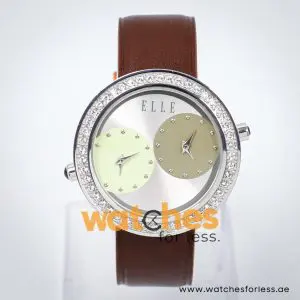 Elle Women’s Quartz Brown Leather Strap Silver Dial 41mm Dual Time Watch EL20038S34N UAE DUBAI AJMAN SHARJAH ABU DHABI RAS AL KHAIMA UMM UL QUWAIN ALAIN FUJAIRAH