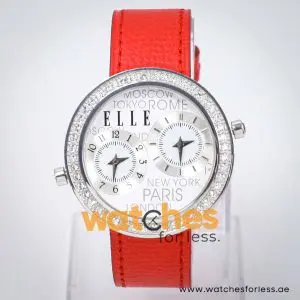 Elle Women’s Quartz Red Leather Strap White Dial 41mm Dual Time Watch EL20038S14N UAE DUBAI AJMAN SHARJAH ABU DHABI RAS AL KHAIMA UMM UL QUWAIN ALAIN FUJAIRAH