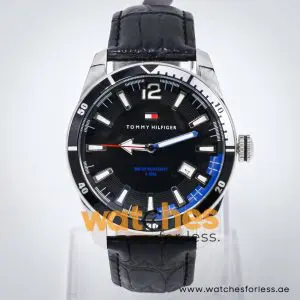 Tommy Hilfiger Men’s Quartz Black Leather Strap Black Dial 42mm Watch 1790779 UAE DUBAI AJMAN SHARJAH ABU DHABI RAS AL KHAIMA UMM UL QUWAIN ALAIN FUJAIRAH