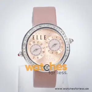 Elle Women’s Quartz Mauve Leather Strap Peach Dial 41mm Dual Time Watch EL20038S02N UAE DUBAI AJMAN SHARJAH ABU DHABI RAS AL KHAIMA UMM UL QUWAIN ALAIN FUJAIRAH