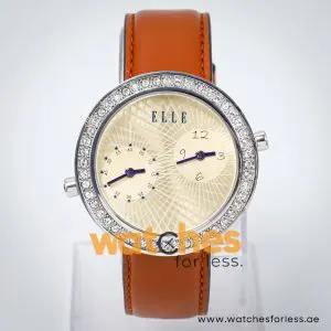 Elle Women’s Quartz Brown Leather Strap Gold Dial 41mm Dual Time Watch EL20038S47N UAE DUBAI AJMAN SHARJAH ABU DHABI RAS AL KHAIMA UMM UL QUWAIN ALAIN FUJAIRAH