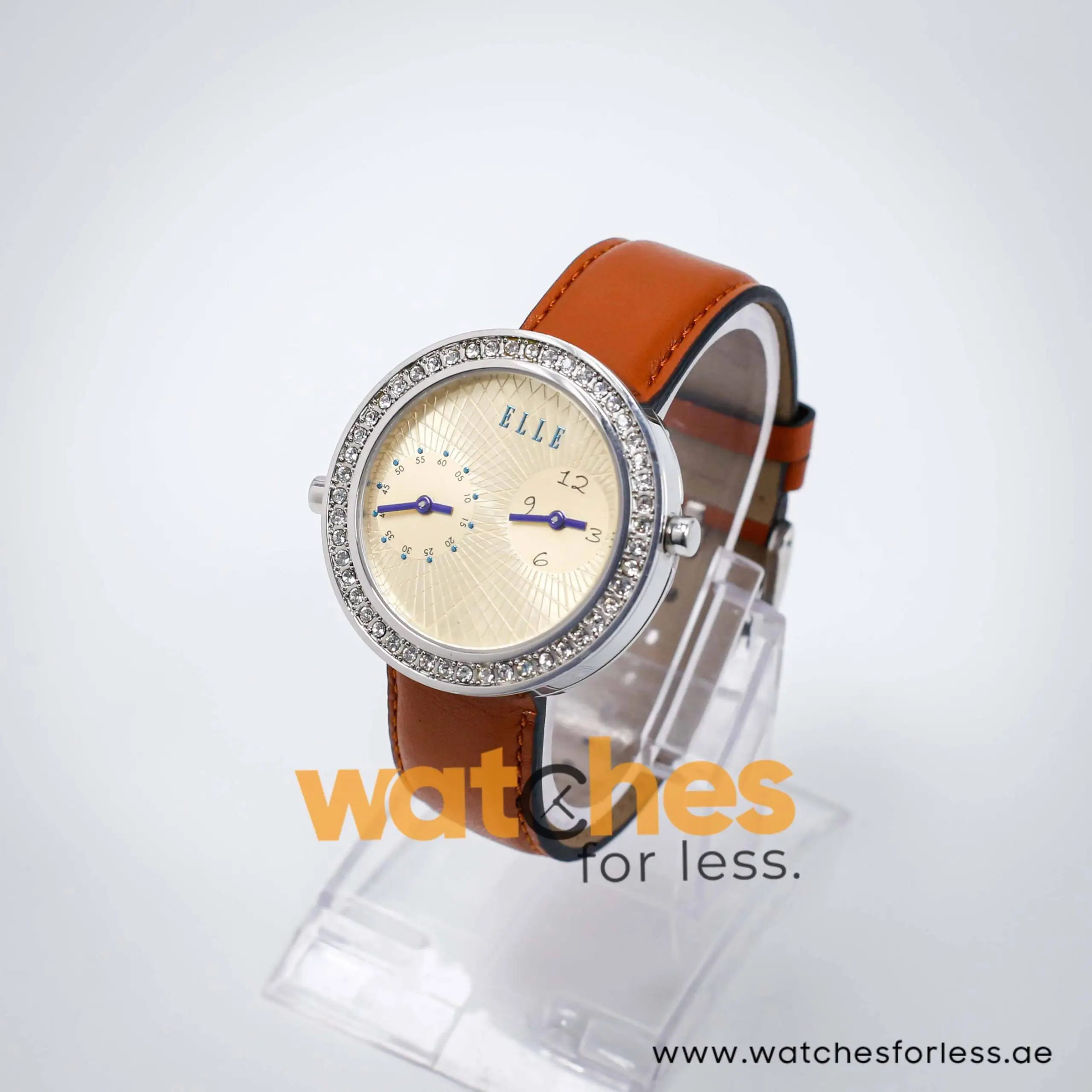 Elle Women’s Quartz Brown Leather Strap Gold Dial 41mm Dual Time Watch EL20038S47N UAE DUBAI AJMAN SHARJAH ABU DHABI RAS AL KHAIMA UMM UL QUWAIN ALAIN FUJAIRAH