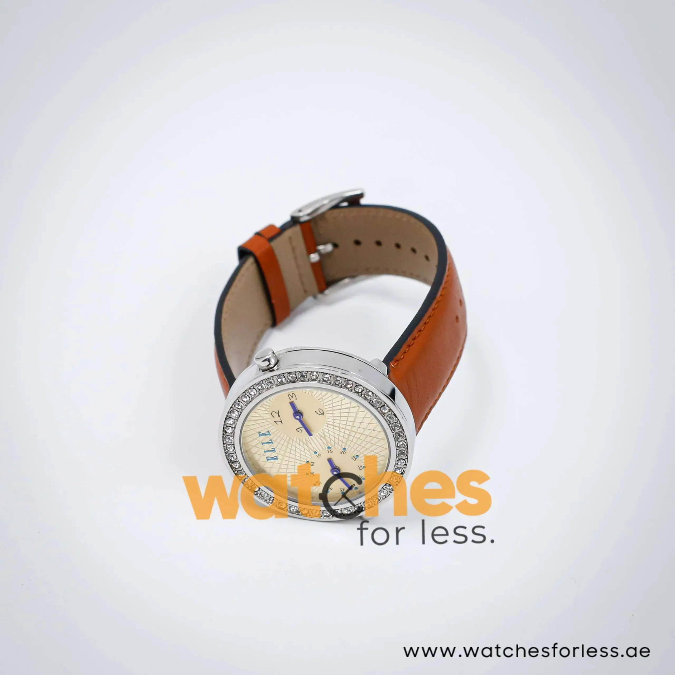 Elle Women’s Quartz Brown Leather Strap Gold Dial 41mm Dual Time Watch EL20038S47N UAE DUBAI AJMAN SHARJAH ABU DHABI RAS AL KHAIMA UMM UL QUWAIN ALAIN FUJAIRAH