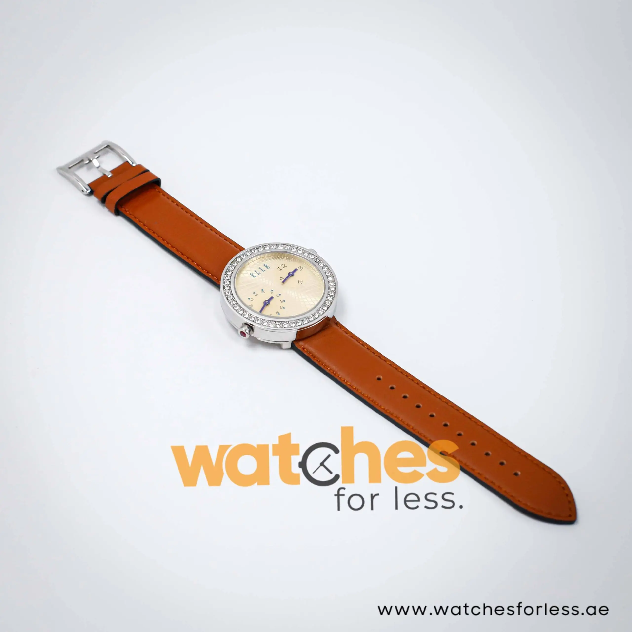 Elle Women’s Quartz Brown Leather Strap Gold Dial 41mm Dual Time Watch EL20038S47N UAE DUBAI AJMAN SHARJAH ABU DHABI RAS AL KHAIMA UMM UL QUWAIN ALAIN FUJAIRAH