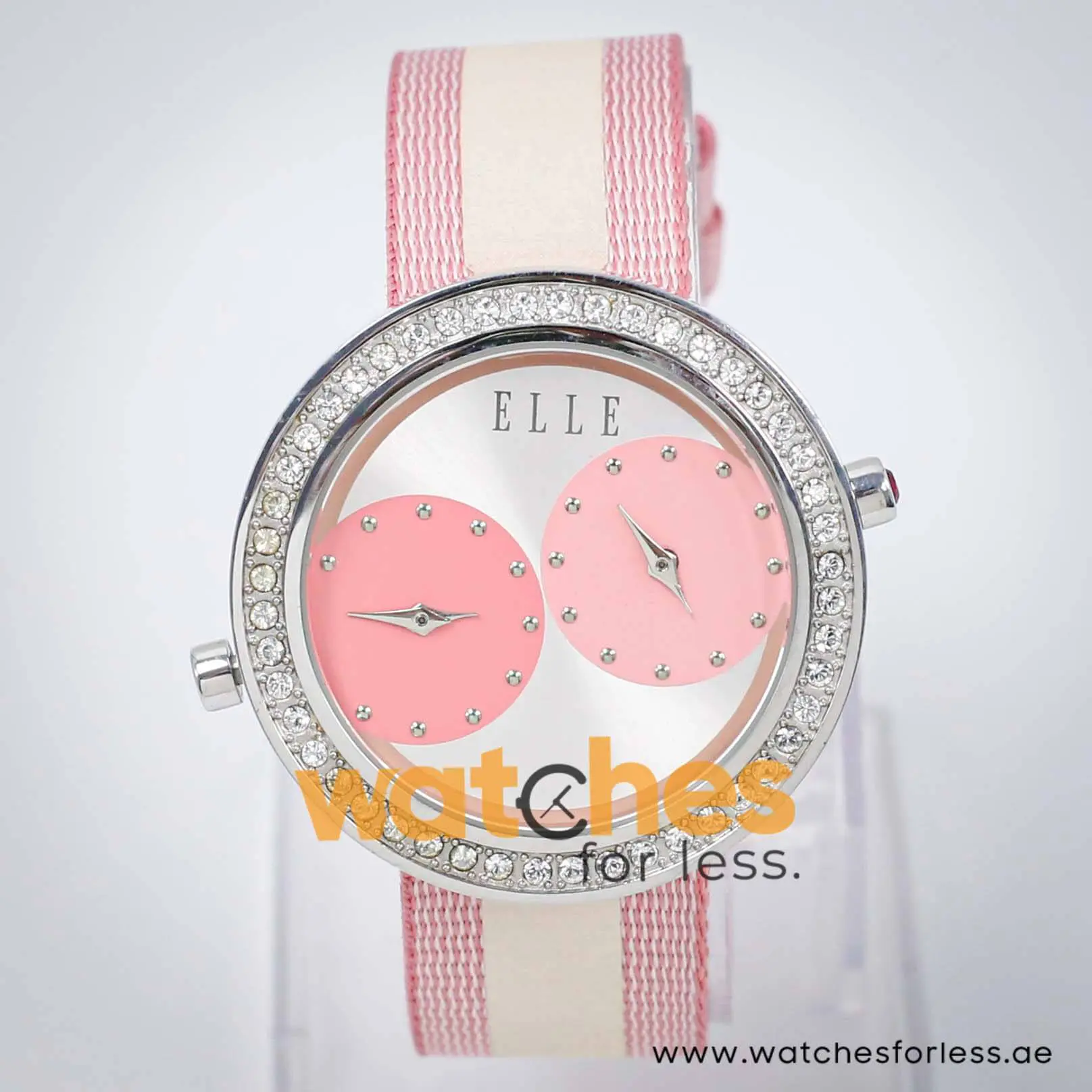 Elle Women’s Quartz Two Tone Nylon Strap Silver Dial 41mm Dual Time Watch EL20038S35N UAE DUBAI AJMAN SHARJAH ABU DHABI RAS AL KHAIMA UMM UL QUWAIN ALAIN FUJAIRAH