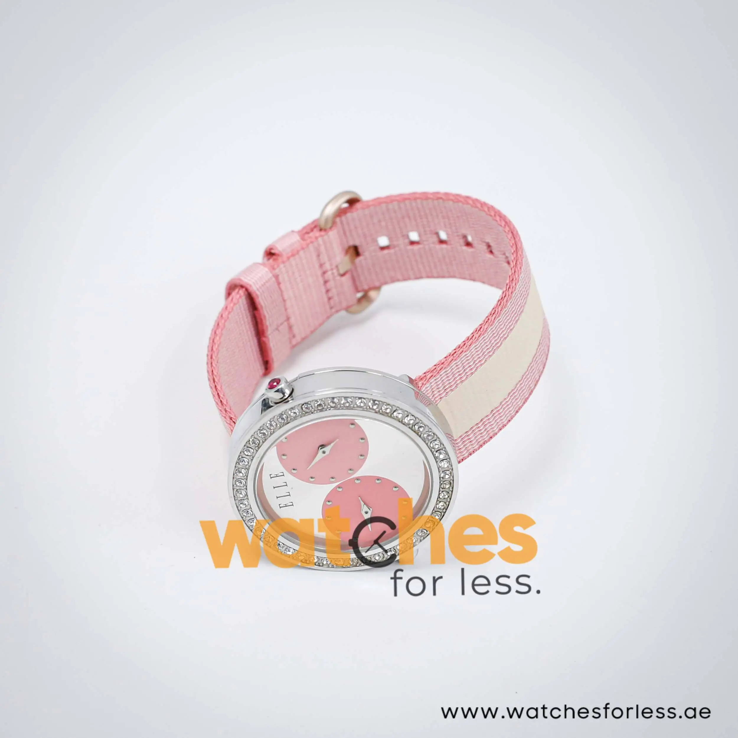Elle Women’s Quartz Two Tone Nylon Strap Silver Dial 41mm Dual Time Watch EL20038S35N UAE DUBAI AJMAN SHARJAH ABU DHABI RAS AL KHAIMA UMM UL QUWAIN ALAIN FUJAIRAH