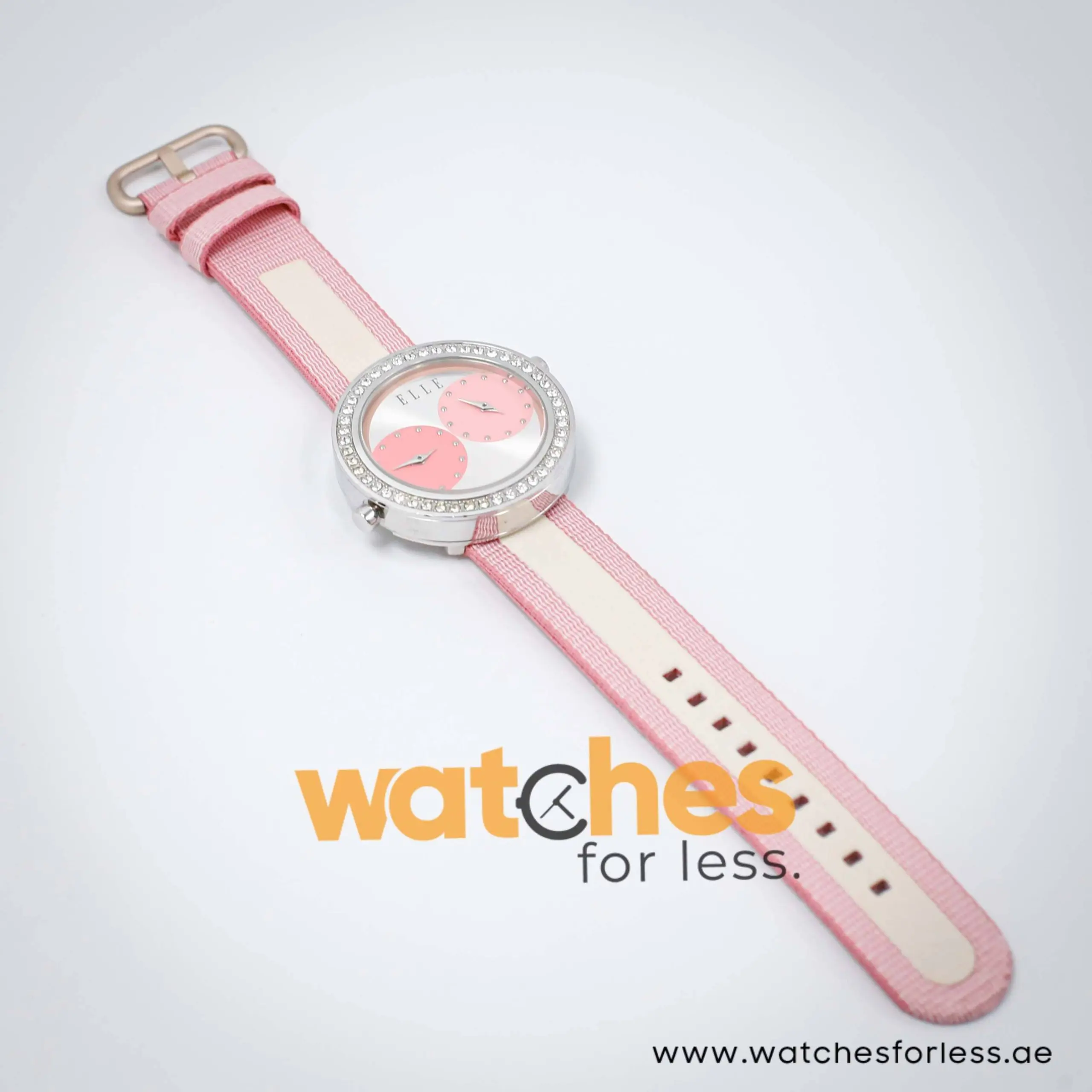 Elle Women’s Quartz Two Tone Nylon Strap Silver Dial 41mm Dual Time Watch EL20038S35N UAE DUBAI AJMAN SHARJAH ABU DHABI RAS AL KHAIMA UMM UL QUWAIN ALAIN FUJAIRAH