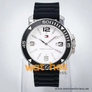 Tommy Hilfiger Men’s Quartz Black Silicone Strap White Dial 43mm Watch 1790821 UAE DUBAI AJMAN SHARJAH ABU DHABI RAS AL KHAIMA UMM UL QUWAIN ALAIN FUJAIRAH