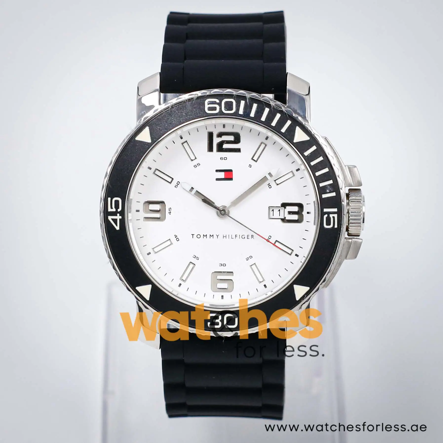 Tommy Hilfiger Men’s Quartz Black Silicone Strap White Dial 43mm Watch 1790821 UAE DUBAI AJMAN SHARJAH ABU DHABI RAS AL KHAIMA UMM UL QUWAIN ALAIN FUJAIRAH