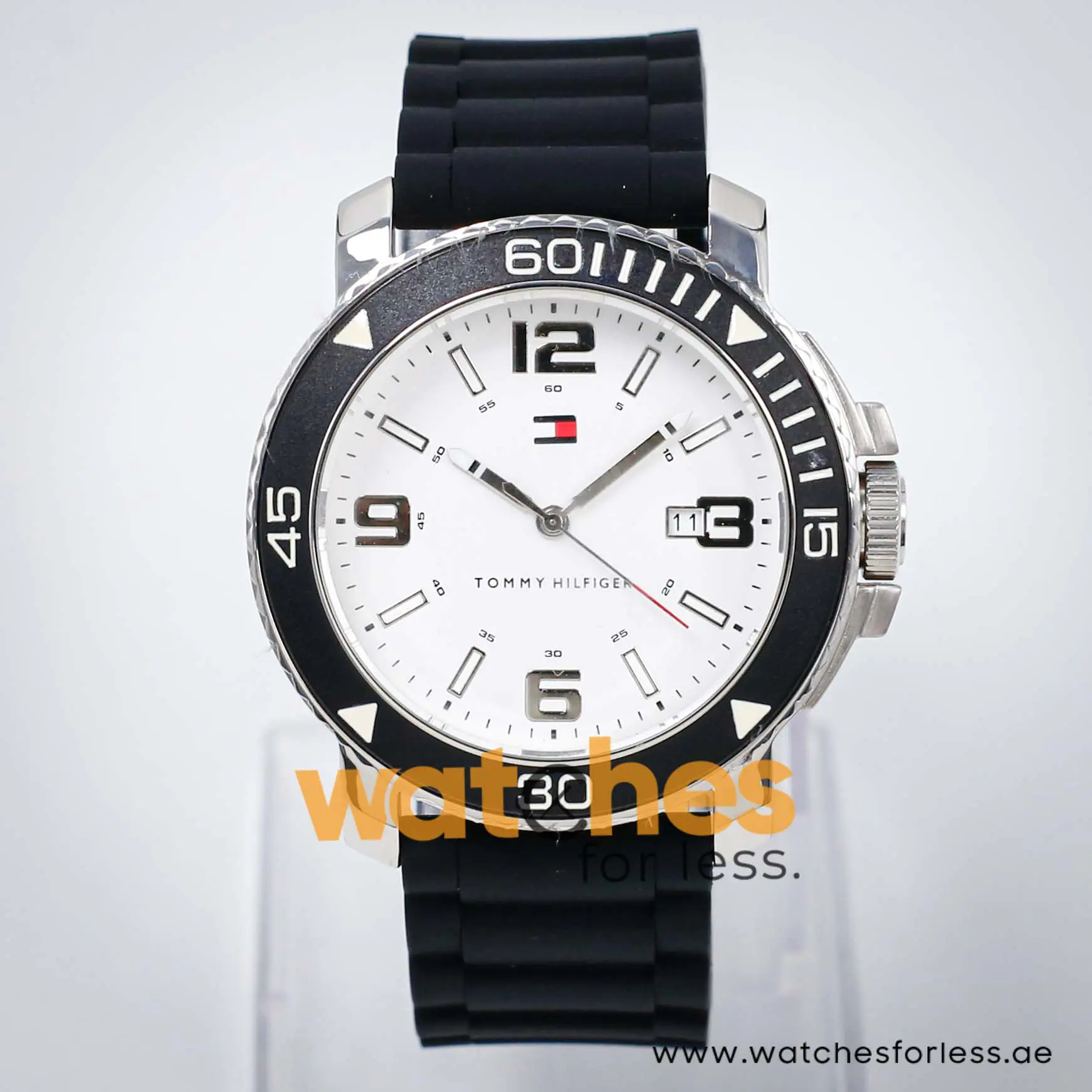 Tommy Hilfiger Men’s Quartz Black Silicone Strap White Dial 43mm Watch 1790821 UAE DUBAI AJMAN SHARJAH ABU DHABI RAS AL KHAIMA UMM UL QUWAIN ALAIN FUJAIRAH