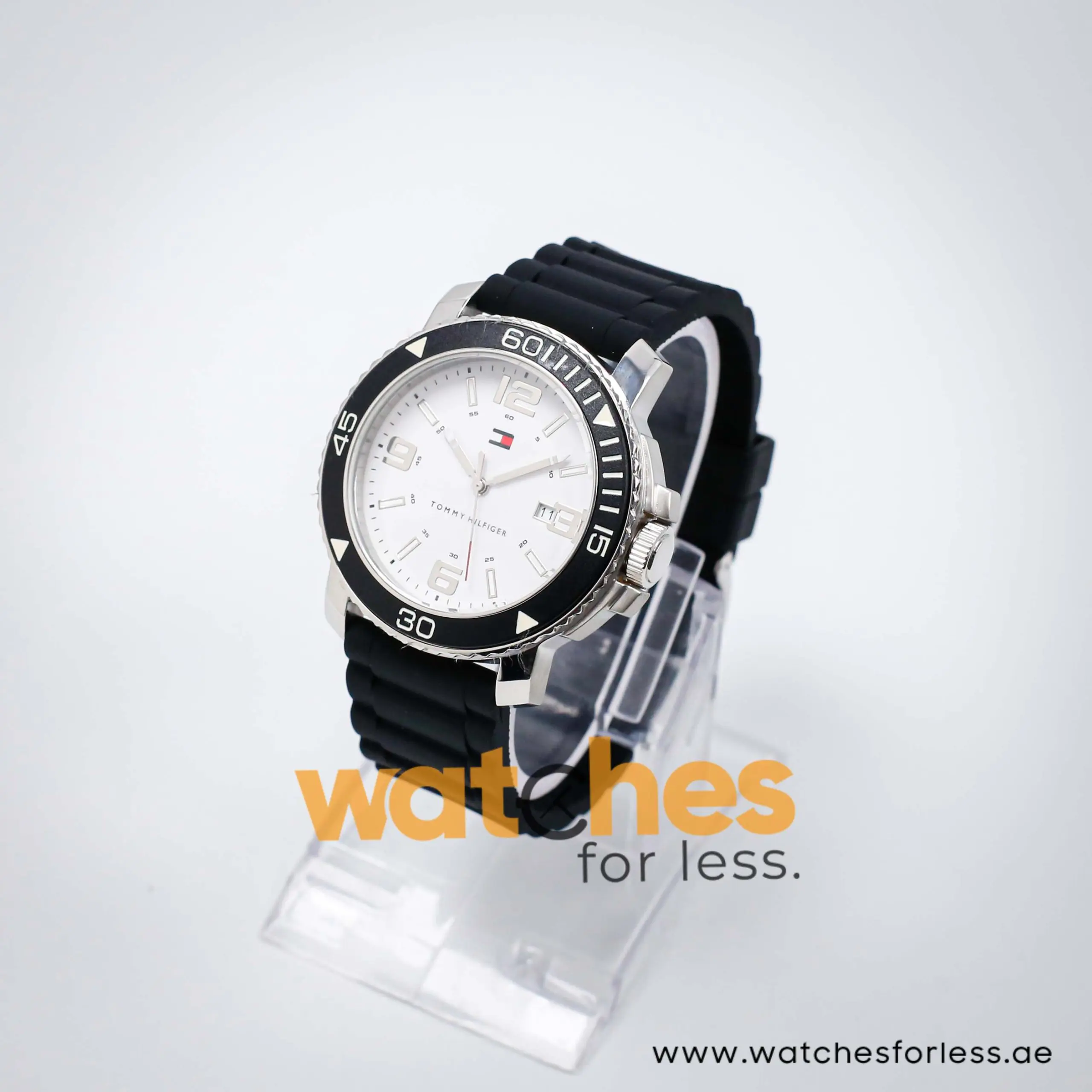 Tommy Hilfiger Men’s Quartz Black Silicone Strap White Dial 43mm Watch 1790821 UAE DUBAI AJMAN SHARJAH ABU DHABI RAS AL KHAIMA UMM UL QUWAIN ALAIN FUJAIRAH