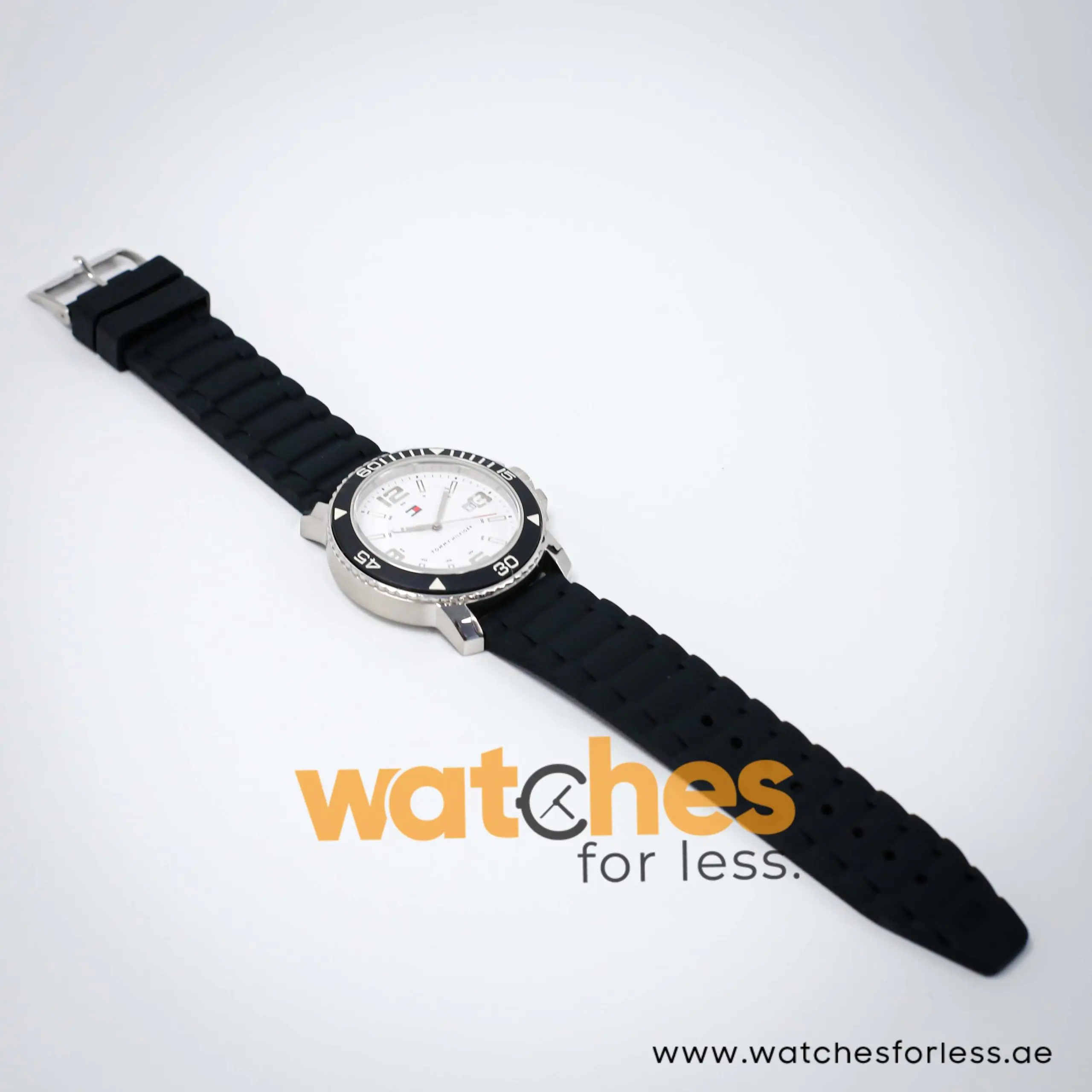 Tommy Hilfiger Men’s Quartz Black Silicone Strap White Dial 43mm Watch 1790821 UAE DUBAI AJMAN SHARJAH ABU DHABI RAS AL KHAIMA UMM UL QUWAIN ALAIN FUJAIRAH