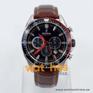 Festina Men’s Quartz Brown Leather Strap Black Dial 44mm Watch F20377/11