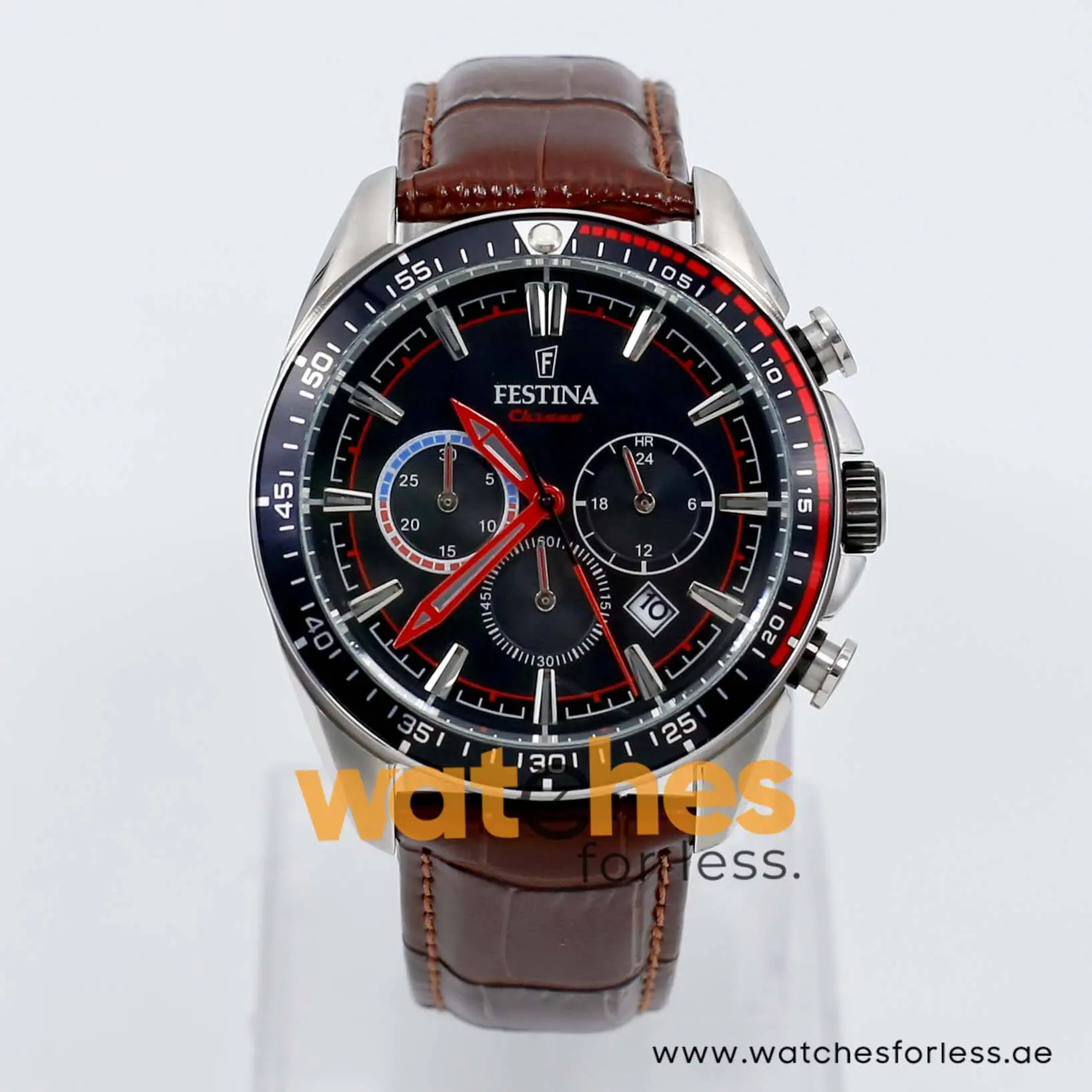 Festina Men’s Quartz Brown Leather Strap Black Dial 44mm Watch F20377/11