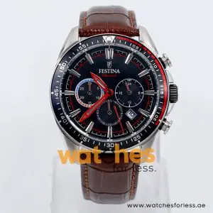 Festina Men’s Quartz Brown Leather Strap Black Dial 44mm Watch F20377/11