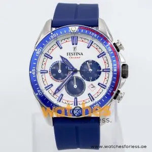 Festina Men’s Quartz Blue Silicone Strap White Dial 44mm Watch F20377/10