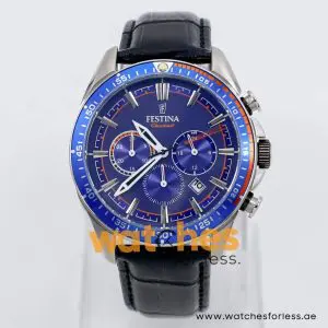 Festina Men’s Quartz Black Leather Strap Blue Dial 44mm Watch F20377/9
