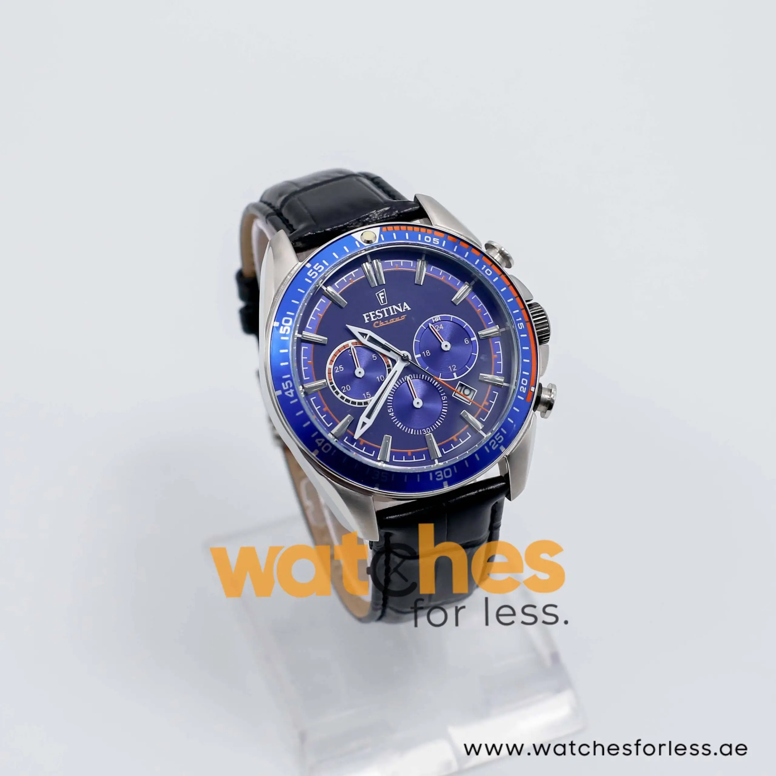 Festina Men’s Quartz Black Leather Strap Blue Dial 44mm Watch F20377/9