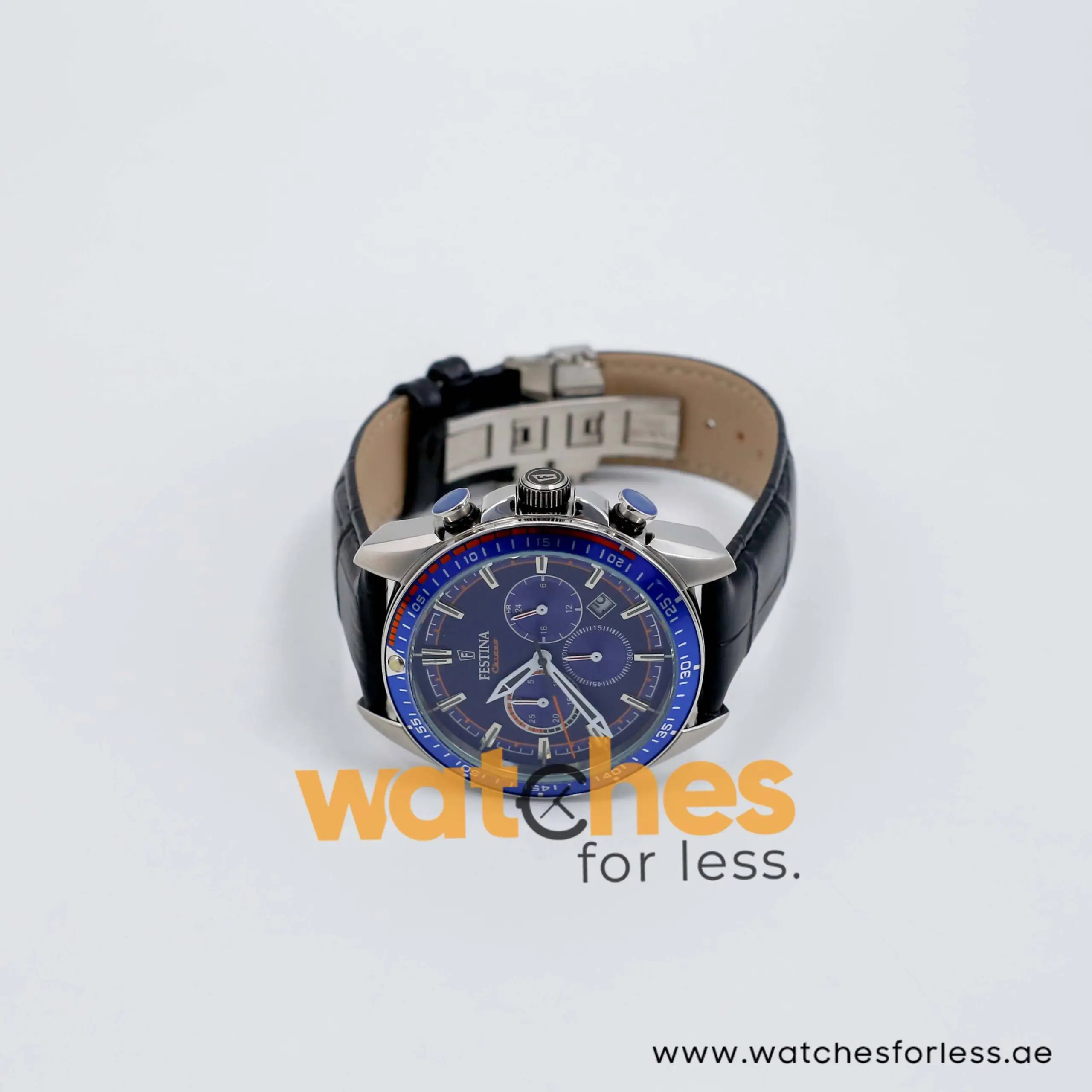 Festina Men’s Quartz Black Leather Strap Blue Dial 44mm Watch F20377/9