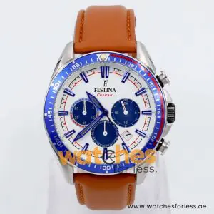 Festina Men’s Quartz Brown Leather Strap White Dial 44mm Watch F20377/8