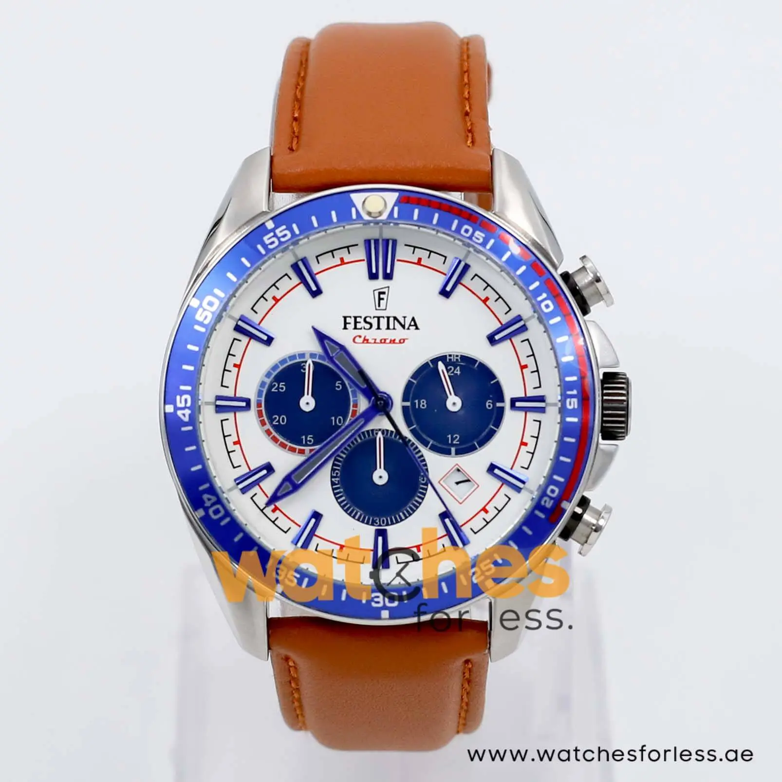 Festina Men’s Quartz Brown Leather Strap White Dial 44mm Watch F20377/8