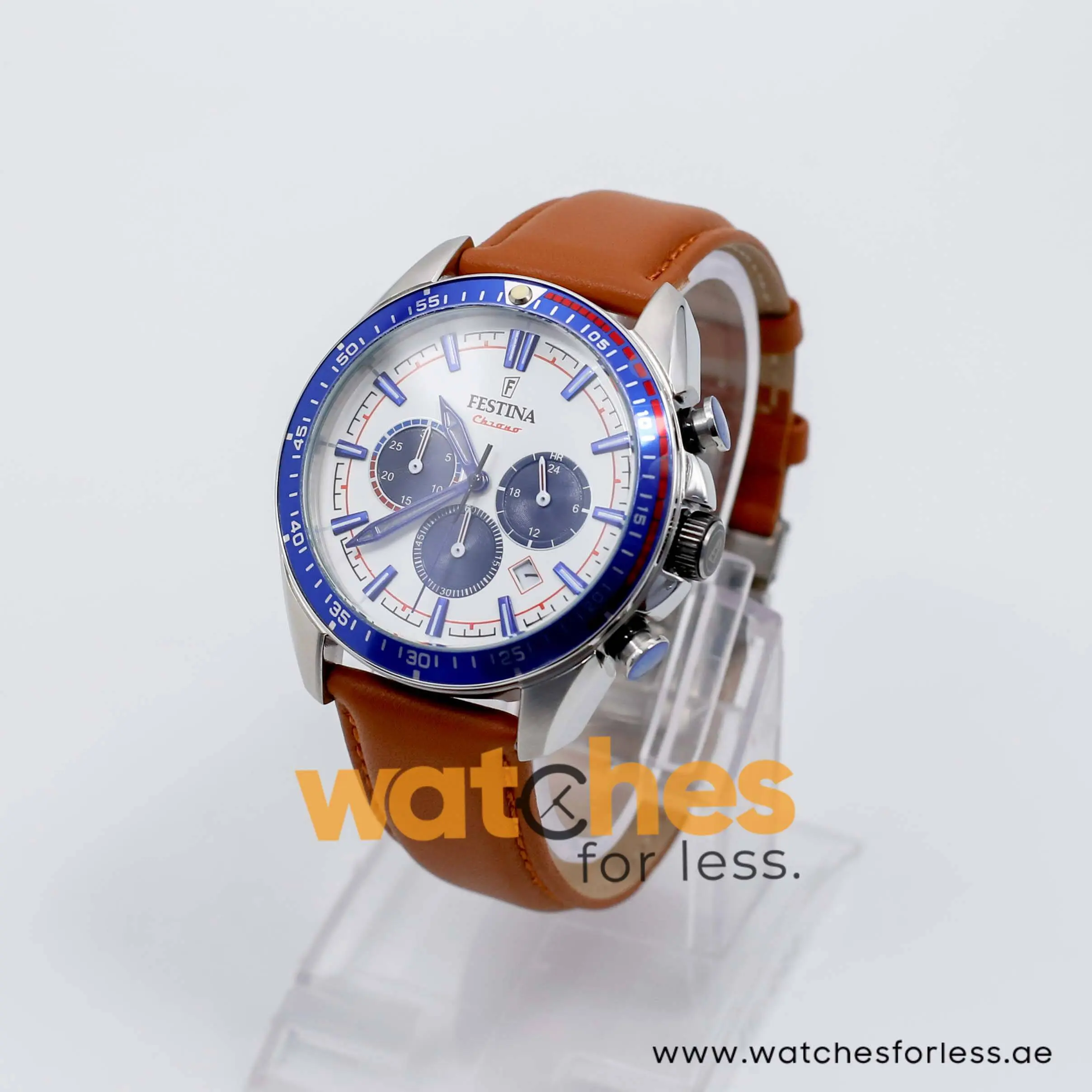 Festina Men’s Quartz Brown Leather Strap White Dial 44mm Watch F20377/8