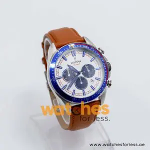 Festina Men’s Quartz Brown Leather Strap White Dial 44mm Watch F20377/8