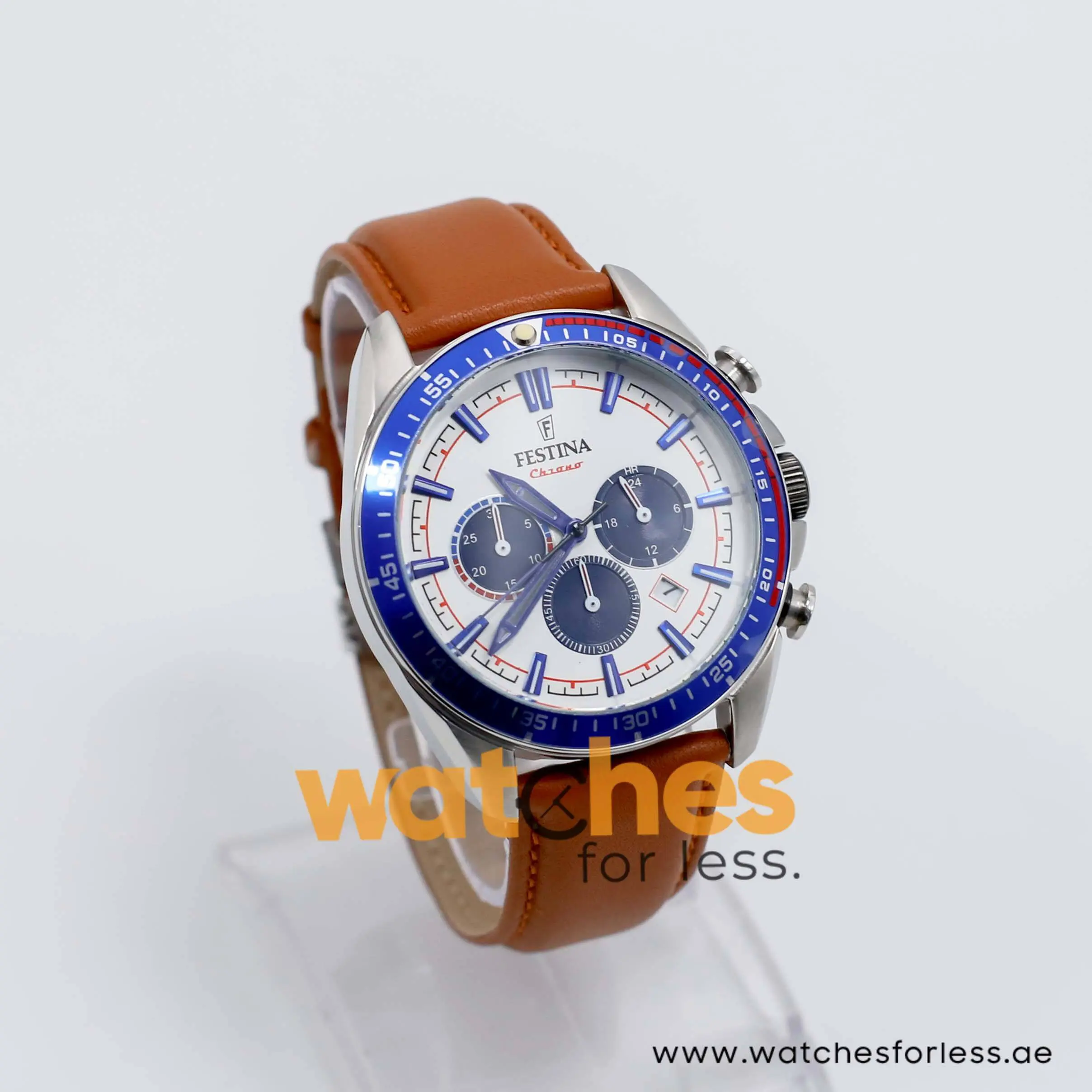 Festina Men’s Quartz Brown Leather Strap White Dial 44mm Watch F20377/8