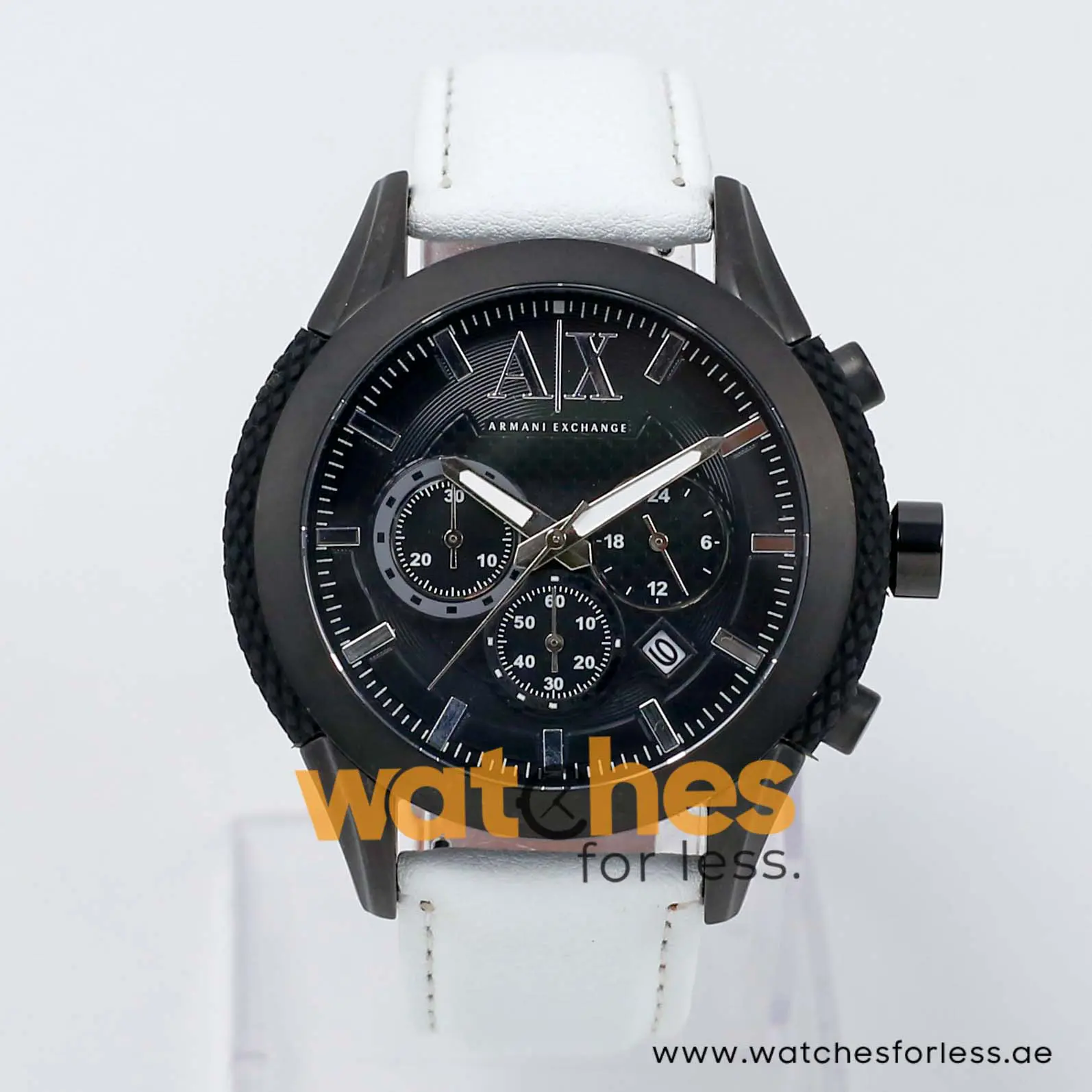 Armani Exchange Men’s Quartz White Leather Strap Black Dial 47mm Watch AX1223