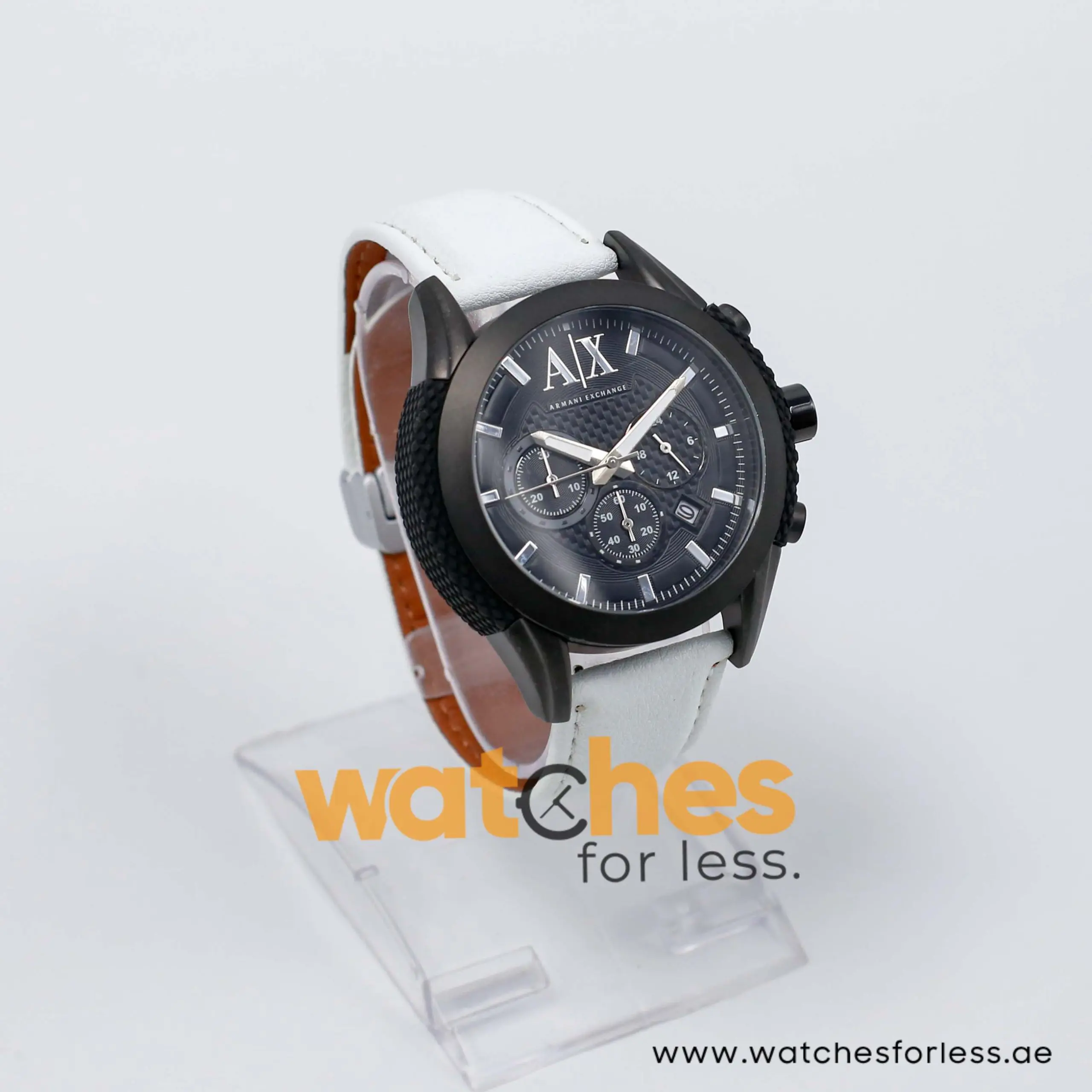 Armani Exchange Men’s Quartz White Leather Strap Black Dial 47mm Watch AX1223