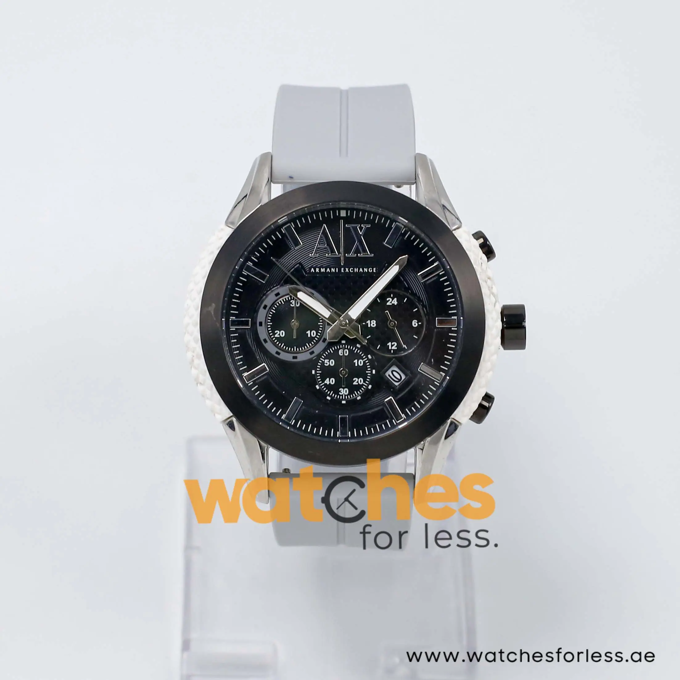 Armani Exchange Men’s Quartz Light Grey Silicone Strap Black Dial 47mm Watch AX1225/3