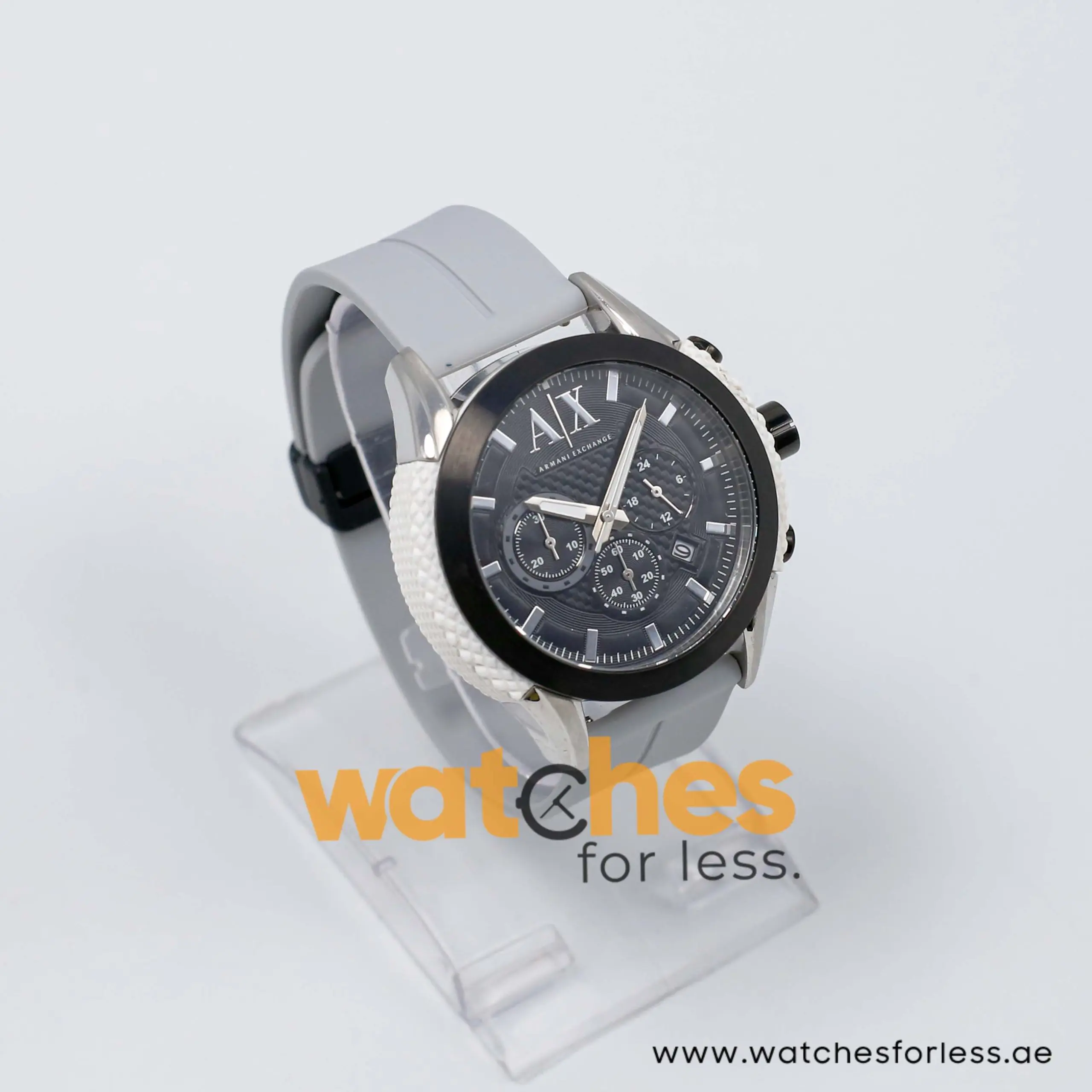 Armani Exchange Men’s Quartz Light Grey Silicone Strap Black Dial 47mm Watch AX1225/3