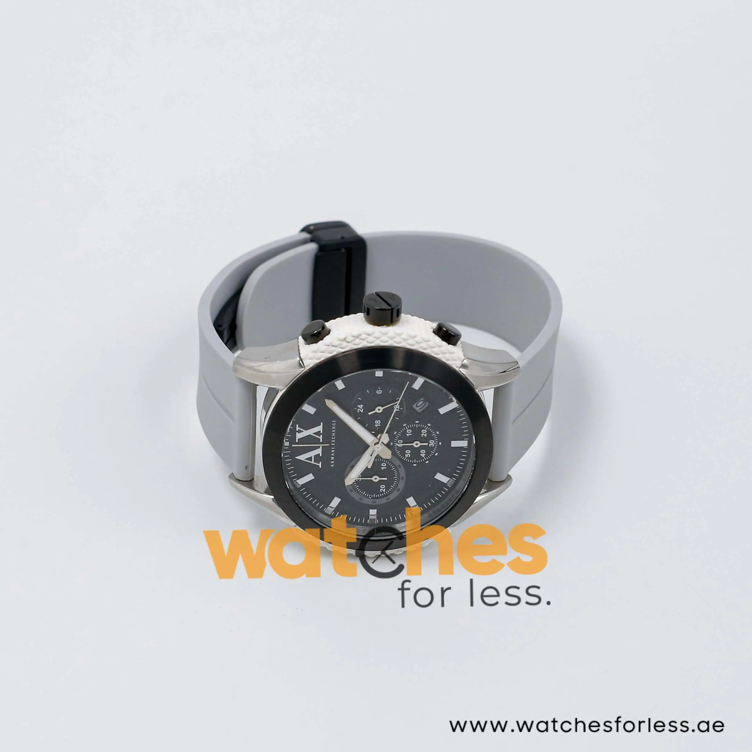 Armani Exchange Men’s Quartz Light Grey Silicone Strap Black Dial 47mm Watch AX1225/3